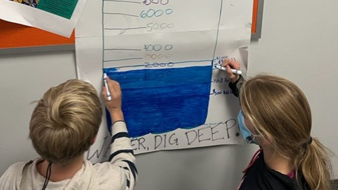 Students coloring in chart to track their progress.