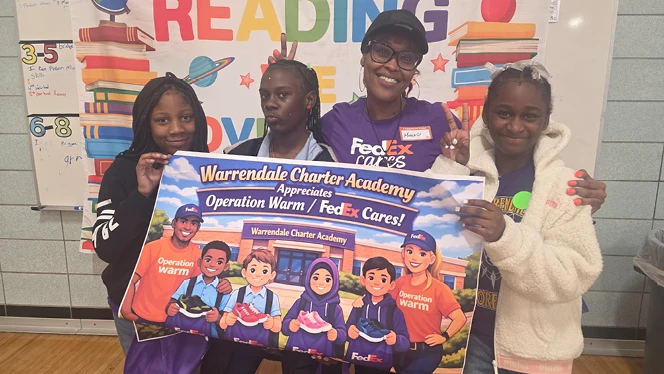K-8 School in Detroit: Warrendale Charter Academy partners with FedEx Cares to provide students with new shoes and books.