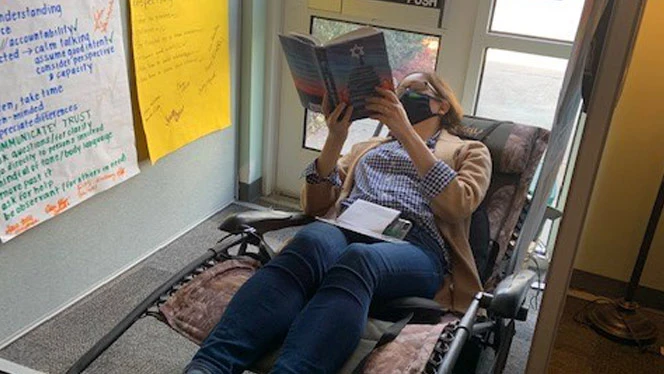 relaxing in anti-gravity chair