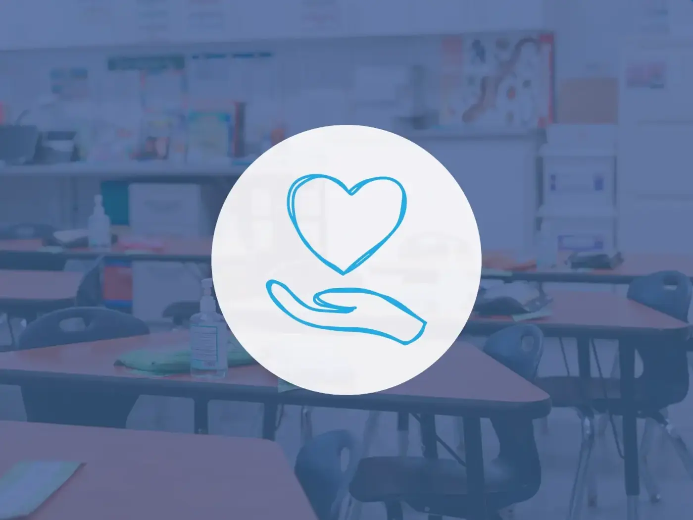 Classroom with heart and hand icon.