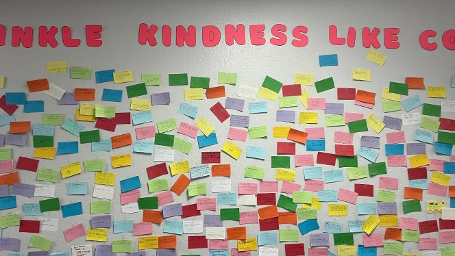 Kind notes on the wall. Kind notes on the wall.