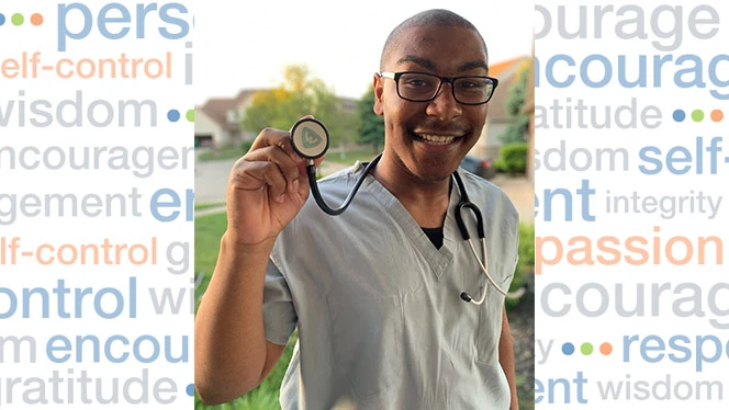 Shane Tinsley wearing a stethoscope. Shane Tinsley wearing a stethoscope.