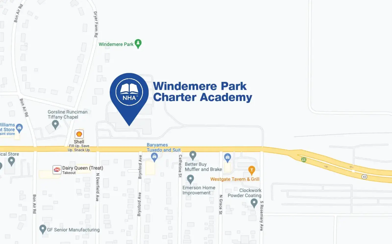 Map for Windemere Park Charter Academy