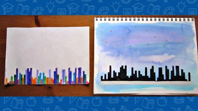 Artwork of a city skyline. Artwork of a city skyline.