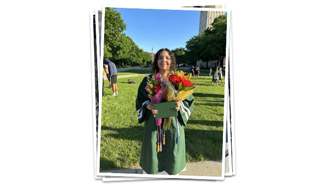 Arbor Prep's Himlin posing after graduation