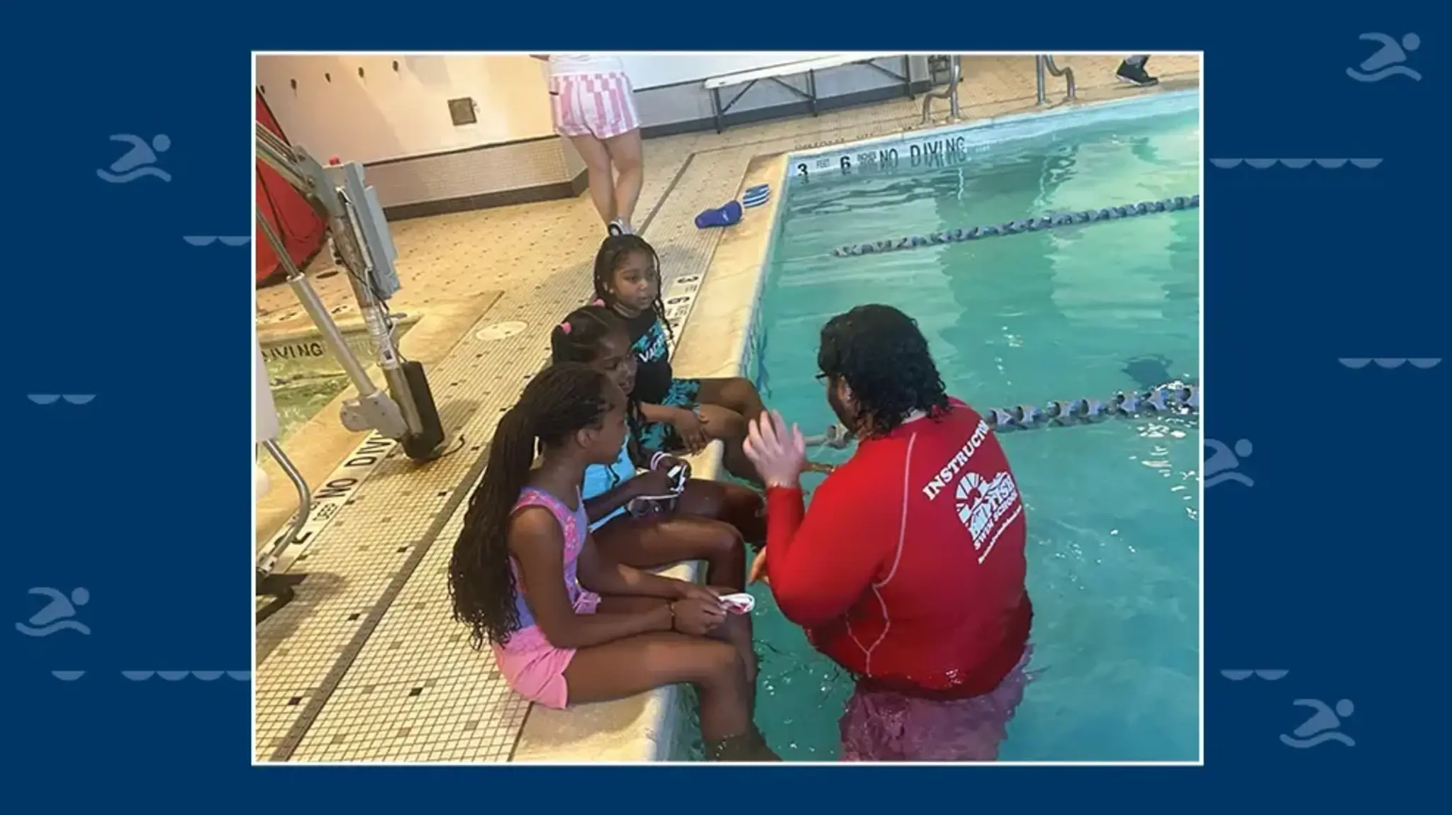a group of people sitting in a pool