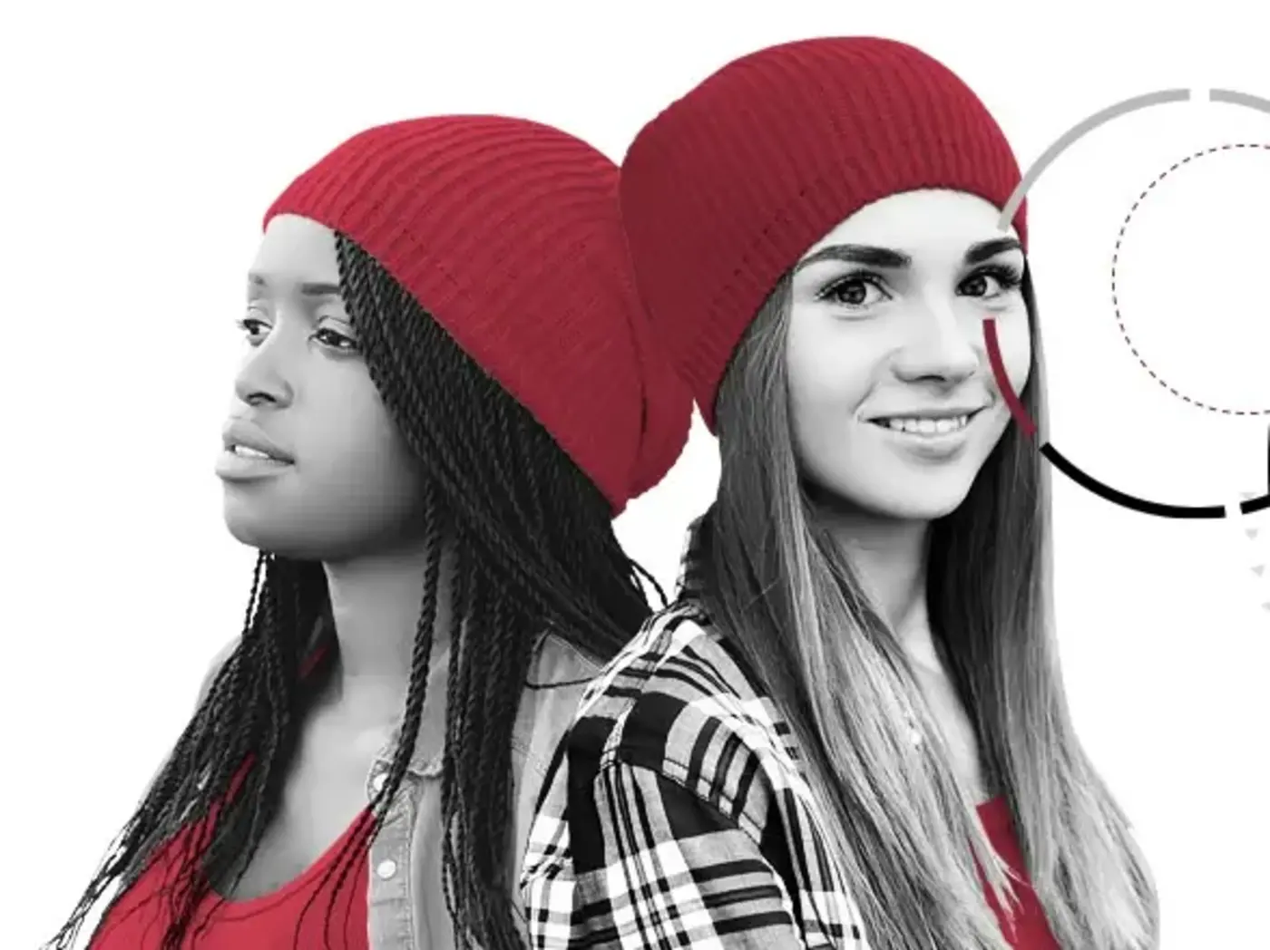 Two female students with red hats