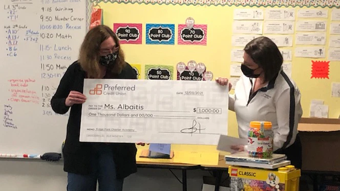 Ms Albaitis class accepts $1000 from Preferred Credit Union Ms Albaitis class accepts $1000 from Preferred Credit Union
