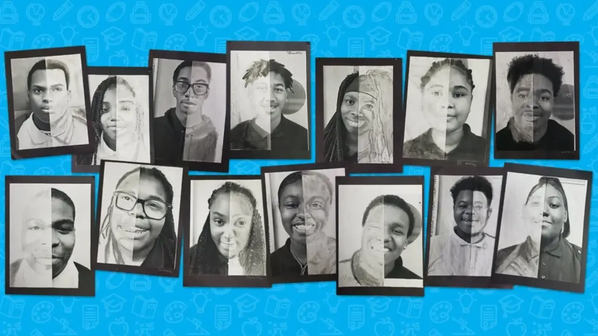 Creating Half-Portraits Helps Instill Patience in Center Line 10th Grade Artists