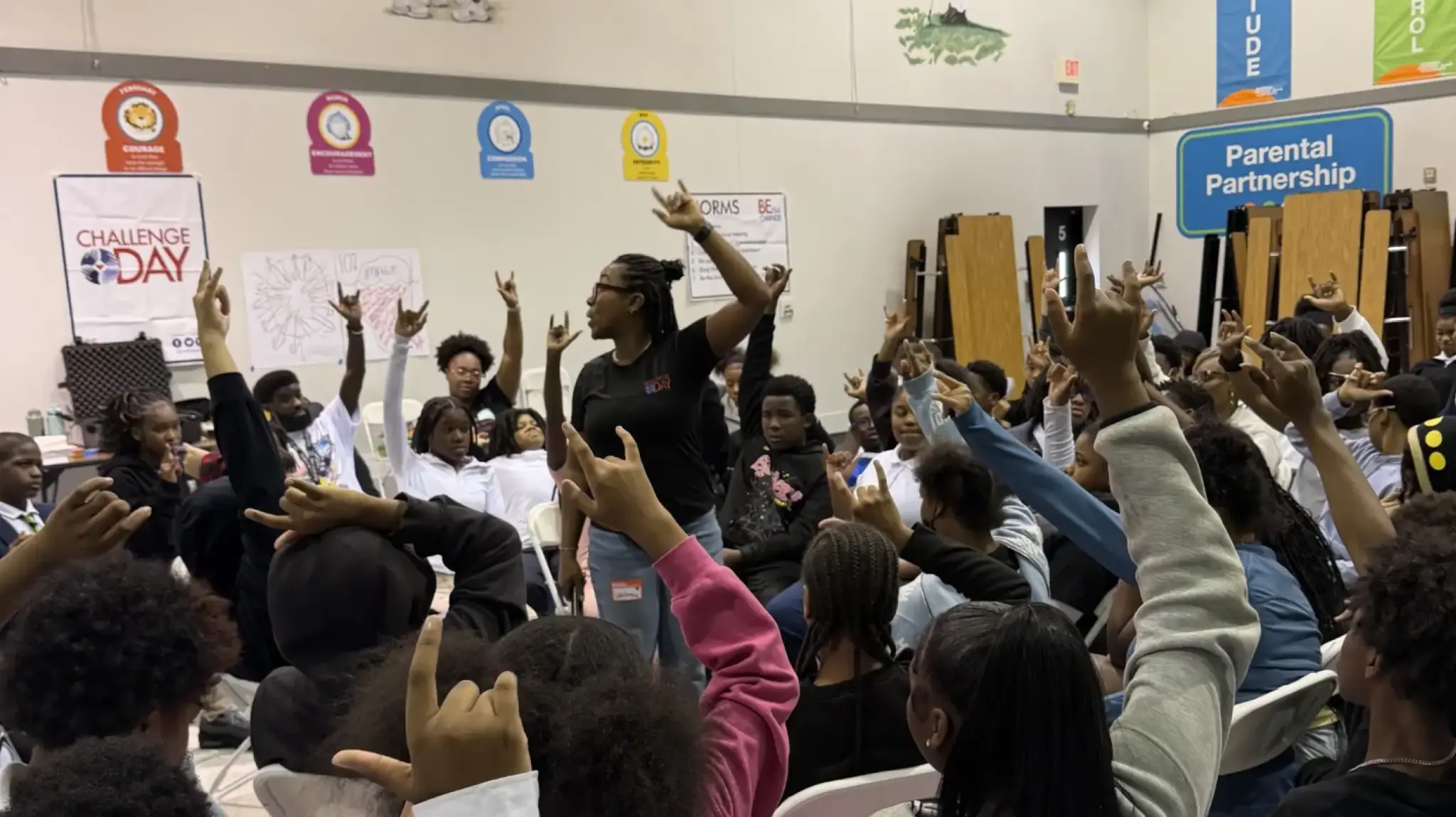 a group of people in a classroom
