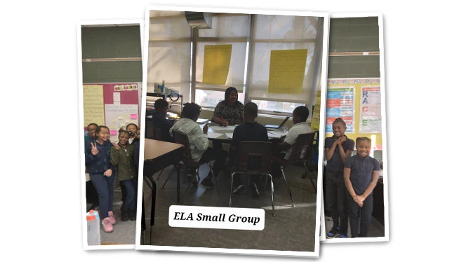 Ms. Haines teaching her Reach students in ELA small group