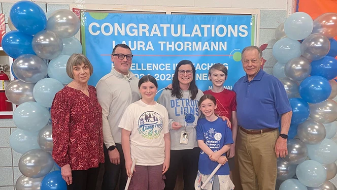 K-8 School in Detroit: Warrendale Charter Academy teacher, Laura Thormann, wins Excellence in Teaching Award.
