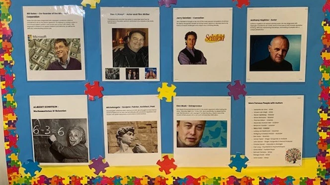 Information board about celebrities with autism. Information board about celebrities with autism.