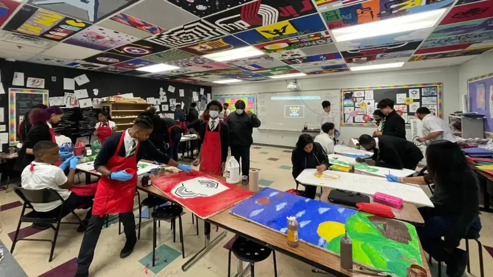 Research Triangle Charter Art Students Leave Their Mark with Colorful Ceiling Tiles