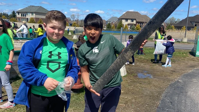 Students picking up trash