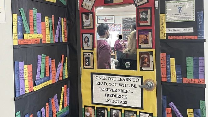 Door decorated for Black History Month. Door decorated for Black History Month.
