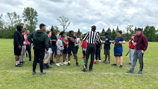 K-8 School in Ypsilanti: South Pointe scholars participate in flag football.