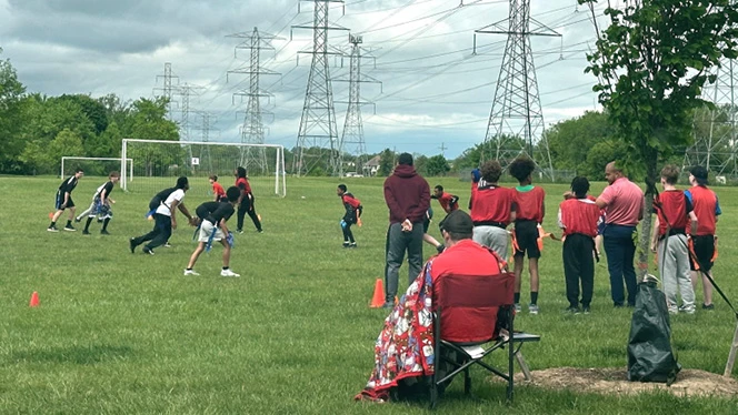 K-8 School in Ypsilanti: South Pointe scholars participate in flag football.