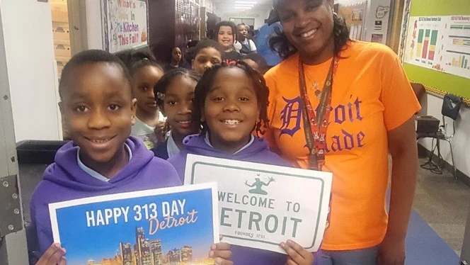 Students celebrating 313 Day