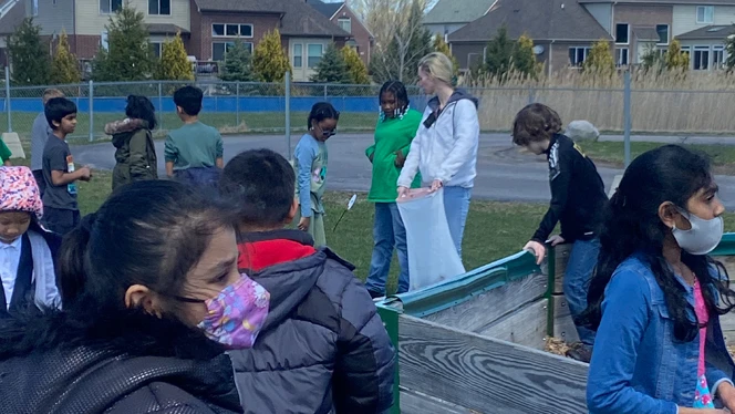 Students picking up trash