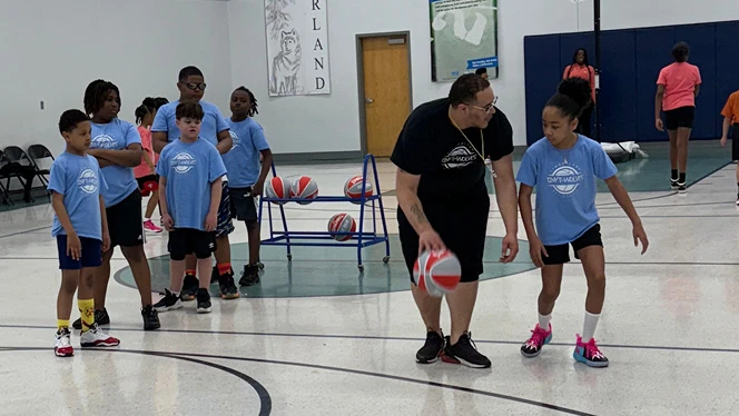 K-8 School in Muskegon: Timberland Charter Academy students participate in Tiny T-Wolves program.