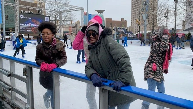 Students ice skating