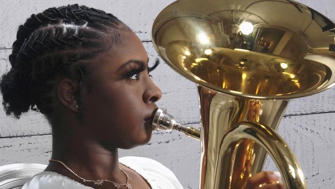 Camajah Moore-Harris playing tuba.