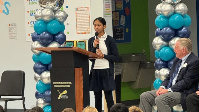 Y5-8 School in Plymouth: Plymouth Scholars staff and families celebrate Michigan Blue Ribbon award.