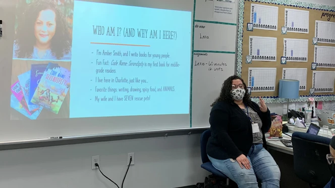 Amber Smith presenting to a class