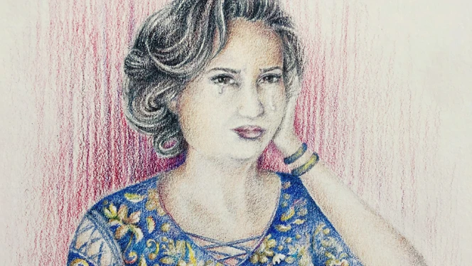 Artwork of a woman crying. Artwork of a woman crying.