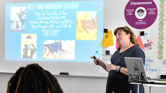 Teacher at front of class