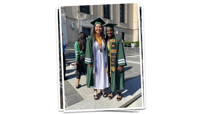 Arbor Prep's Himlin and her friend pose after graduation.