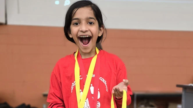 Divya C., spelling bee winner at Canton Charter Academy.