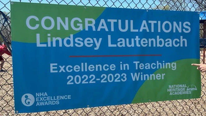 K-8 School in Grand Rapids MI: Congratulations banner for Ms. Lautenbach