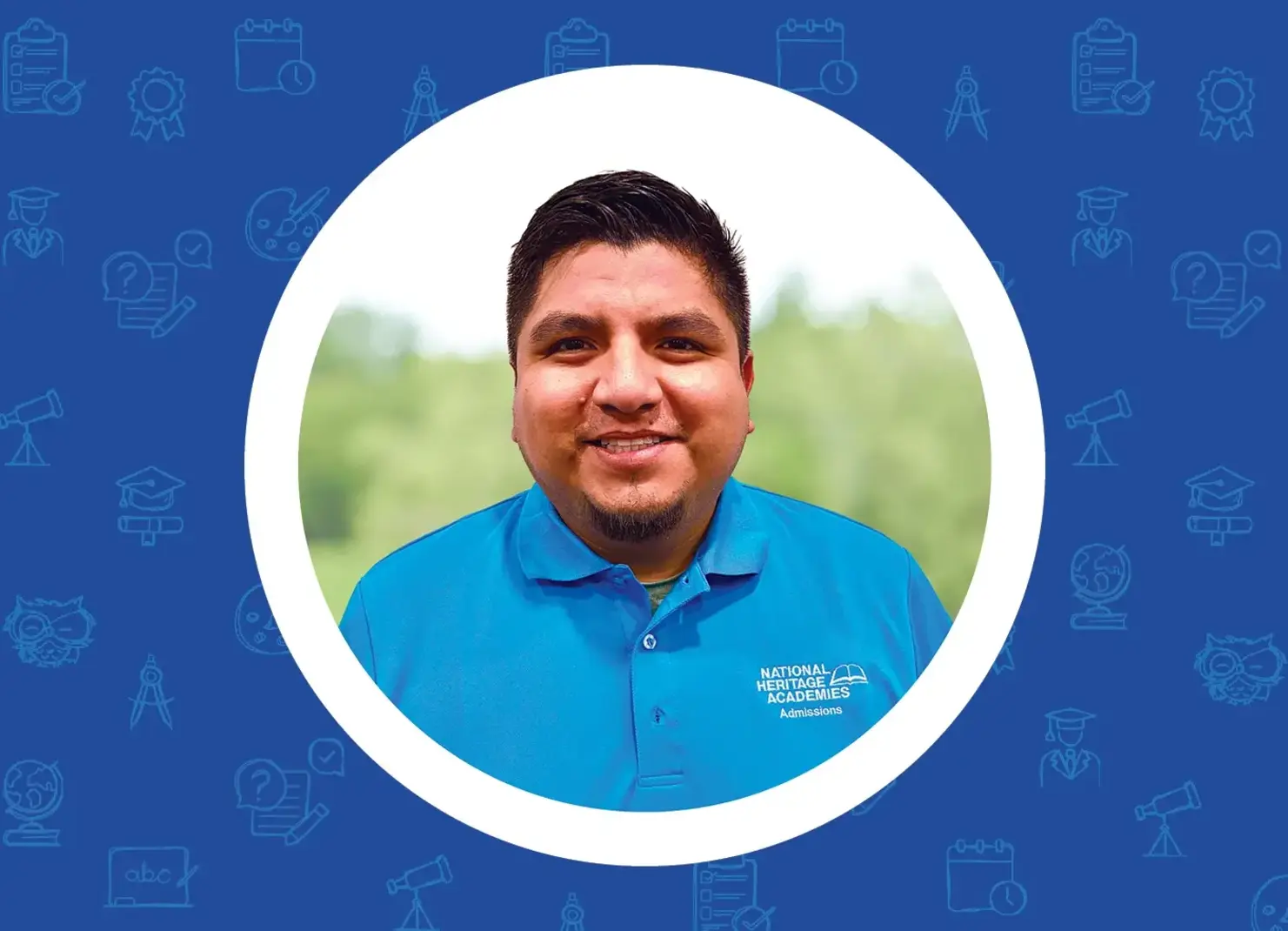 a man in a blue shirt