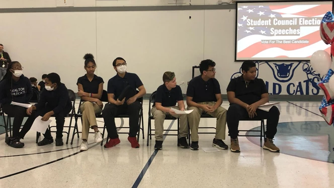 Student waiting to give their election speeches. Student waiting to give their election speeches.