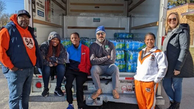 trailer full of water bottles. trailer full of water bottles.
