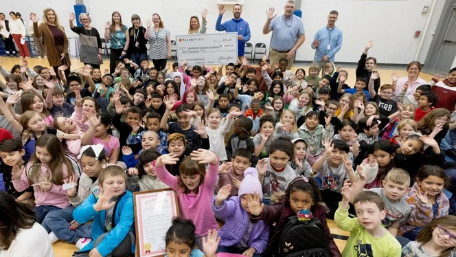 K-8 School in Holland: Vanderbilt Charter Academy students celebrate after winning TalentFirst’s 2025 Literacy Leader Awards.