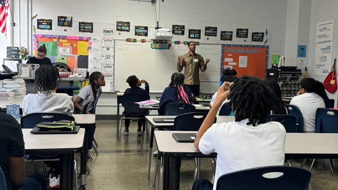 Students at Center Line asked questions during Career Day