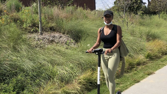 Sharel Johnson on a scooter