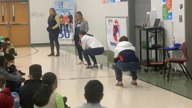 Ryan Pivirotto and Kimi Goetz speak to students