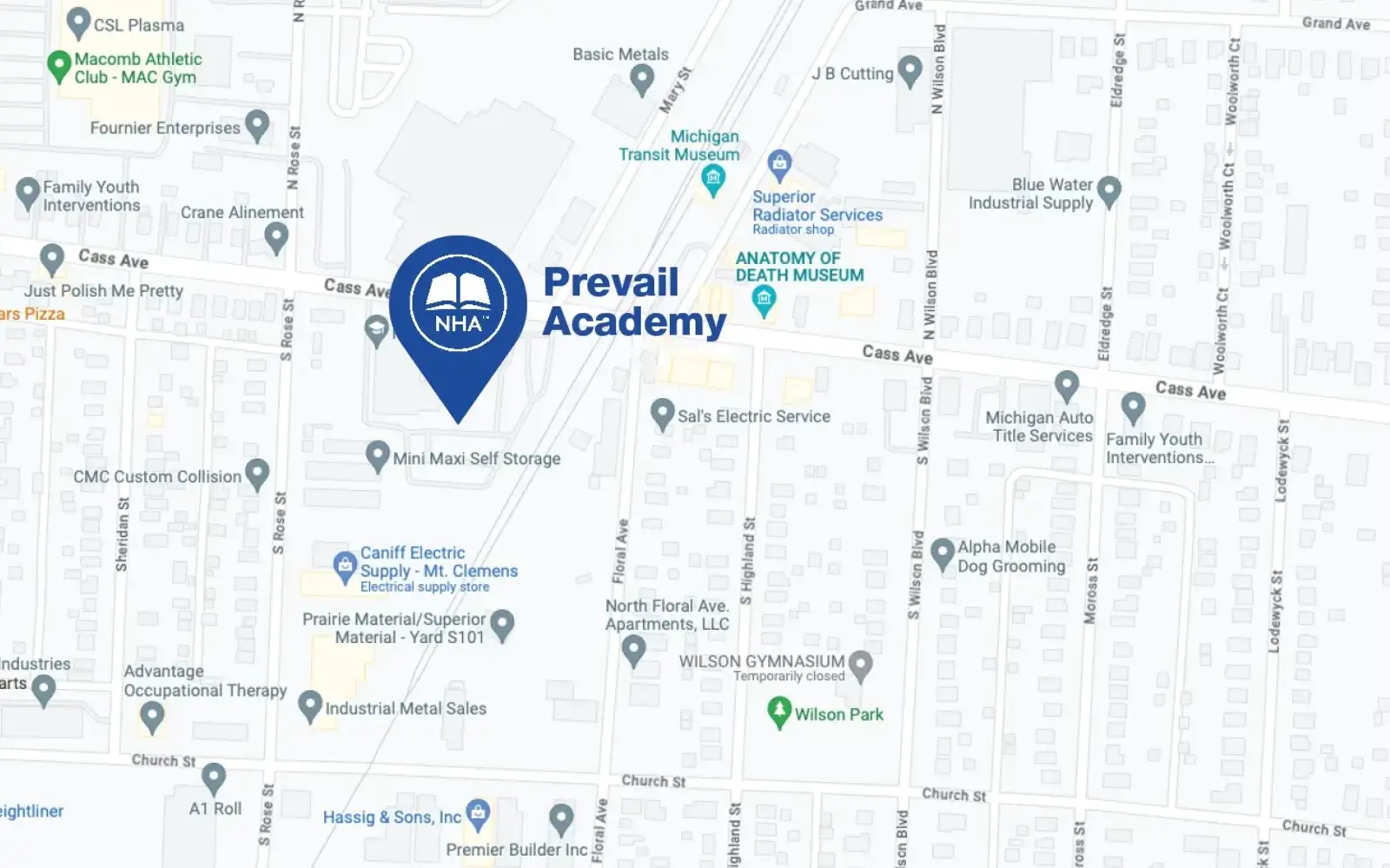 Map for Prevail Academy