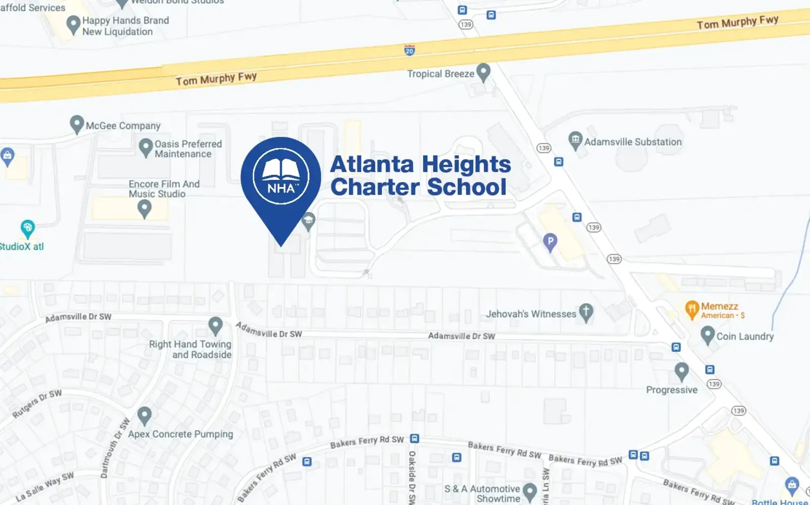 Map for Atlanta Heights Charter School