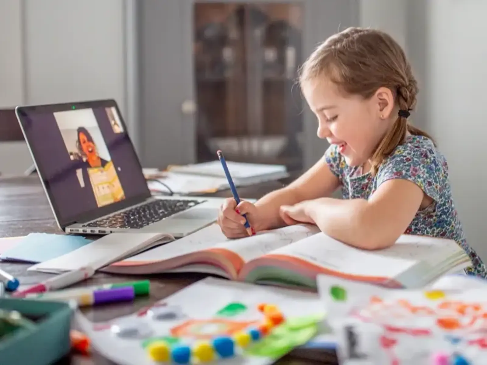 Student learning on laptop