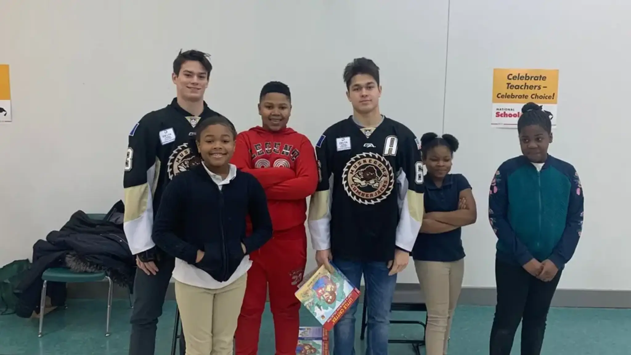 Muskegon Lumberjacks Visit Timberland to Instill Good Habits