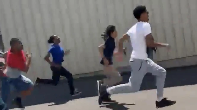 Students running.