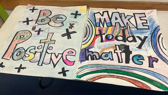 student art saying to be positive and make today matter. student art saying to be positive and make today matter.