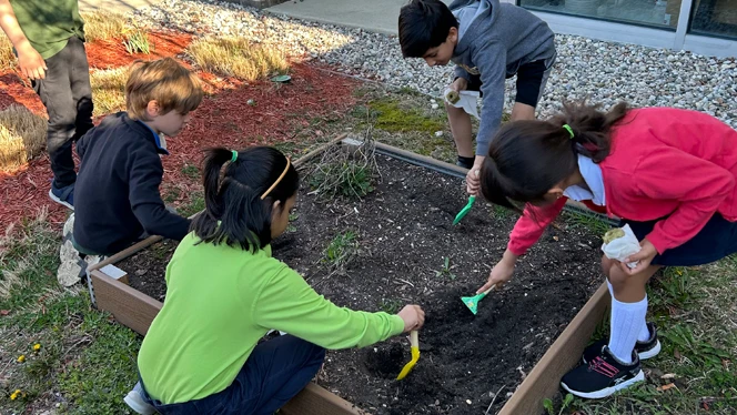 Students planting a garden.