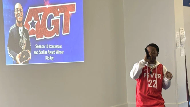 K-8 School in Ypsilanti: Rapper KidJay raps for Fortis Academy students.