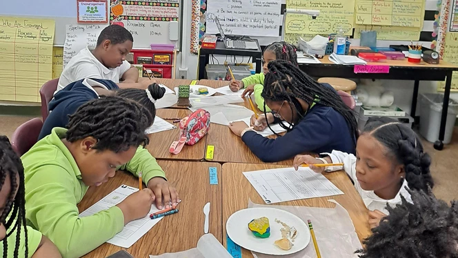 Students at desks.
